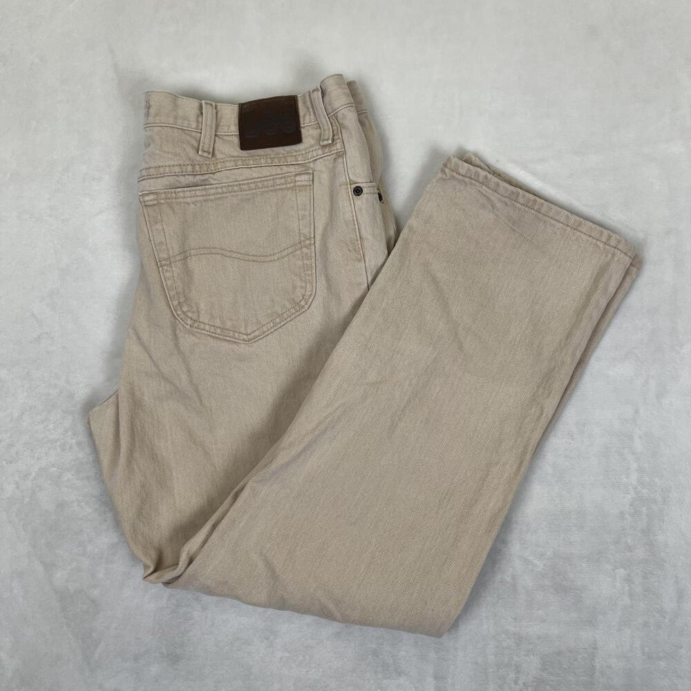Vintage Lee Jeans Mens 38x30 Beige Regular Fit Straight Denim 90s READ